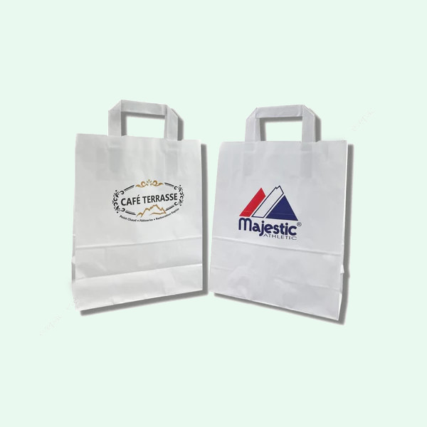 Sac Papier Kraft Personnalisé Blanc Poignées Plates